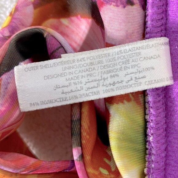 5/$25 La Vie En Rose Aqua Pink Orange Floral Print Bikini Top M - Picture 5 of 8